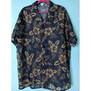 Vintage YMLA Men XL Sheer Clubbing Shirt Button Short Sleeve Black Tan 70's vibe